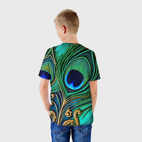 Детская футболка Зеленые перья павлина / 3D-принт – фото 4