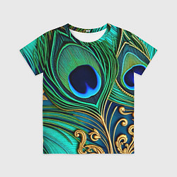 Детская футболка Зеленые перья павлина