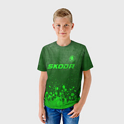 Футболка детская Skoda - green gradient посередине, цвет: 3D-принт — фото 2
