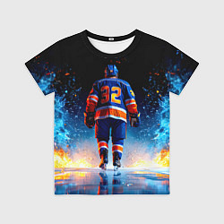 Детская футболка Хоккеист в синем пламени