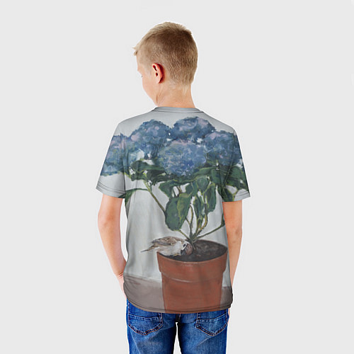 Детская футболка Спящий воробушек на гортензии / 3D-принт – фото 4