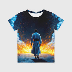 Детская футболка Айкидоист в огне и синий дым