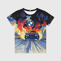 Детская футболка Синяя БМВ за огнем