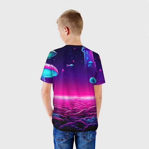 Детская футболка Морти и Рик на планете неоновых сказочных грибов / 3D-принт – фото 4