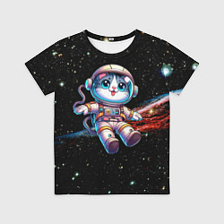 Детская футболка Котёнок космонавт в открытом космосе