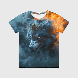 Детская футболка Волк в короне в огне