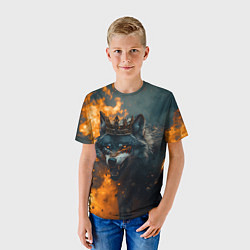 Футболка детская Злой волк в огне, цвет: 3D-принт — фото 2