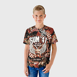 Футболка детская Sum 41 на фоне кролика и гитар, цвет: 3D-принт — фото 2