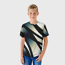 Футболка детская Чёрно-белый с синим затемнением полосы, цвет: 3D-принт — фото 2