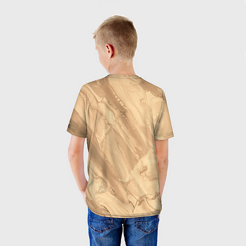 Детская футболка Бежевая текстура каменная мрамор / 3D-принт – фото 4