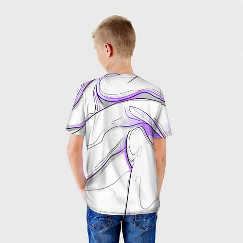 Детская футболка Черные и фиолетовые линии на белом / 3D-принт – фото 4