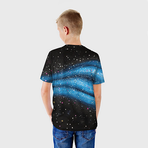 Детская футболка Синяя абстрактная текстура на черном / 3D-принт – фото 4