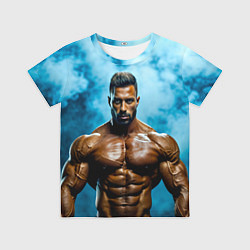 Детская футболка Бодибилдер в синем дыму
