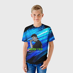 Футболка детская Юрий Хой синий фон красками, цвет: 3D-принт — фото 2