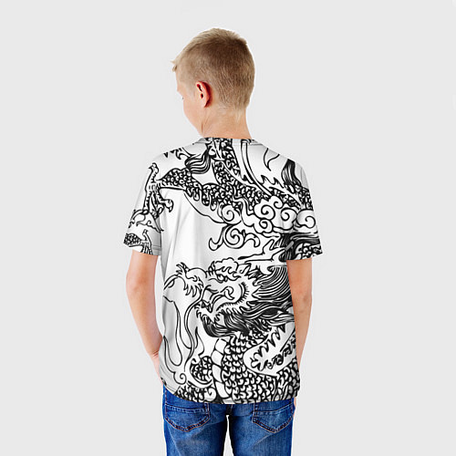 Детская футболка Татуировка дракона на белом / 3D-принт – фото 4