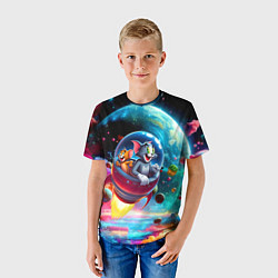 Футболка детская Том и Джерри летят в ракете - нейроарт, цвет: 3D-принт — фото 2
