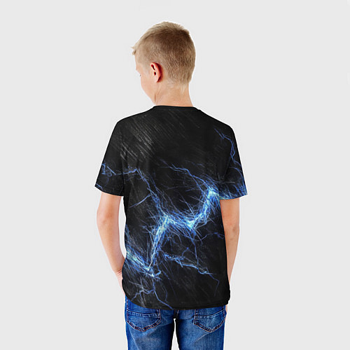 Детская футболка Герб РФ на черной текстуре с синими потертостями / 3D-принт – фото 4