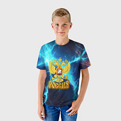 Футболка детская Россия герб на синих молниях, цвет: 3D-принт — фото 2