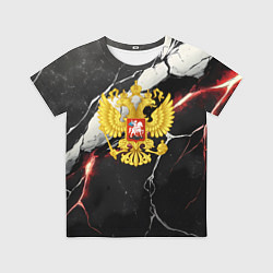 Детская футболка Герб России на объемной черной текстуре