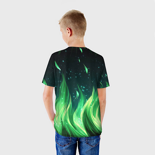 Детская футболка Россия на фоне зеленого огня / 3D-принт – фото 4