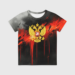 Детская футболка Герб России - красная краска на черном