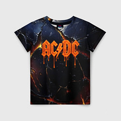 Детская футболка ACDC лого из лавы на треснутой текстуре