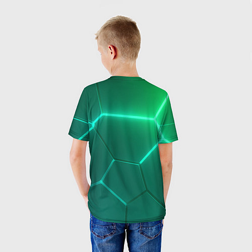 Детская футболка Зеленые неоновые плитки / 3D-принт – фото 4