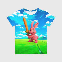 Детская футболка Розовый заяц с мечом из морковки