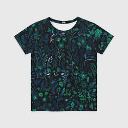 Футболка детская Чёрный в сине-зелёный цветочек, цвет: 3D-принт