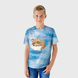 Футболка детская Милый енот спит на облаке, цвет: 3D-принт — фото 2
