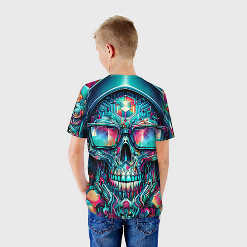 Детская футболка Кибер череп в балахоне и очках - нейроарт фантазия / 3D-принт – фото 4
