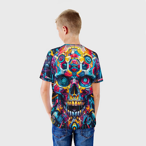 Детская футболка Кибер череп - нейроарт паттерн / 3D-принт – фото 4