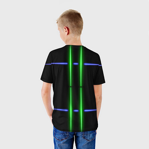 Детская футболка Neon black light blue green line / 3D-принт – фото 4