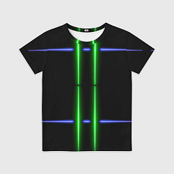 Детская футболка Neon black light blue green line