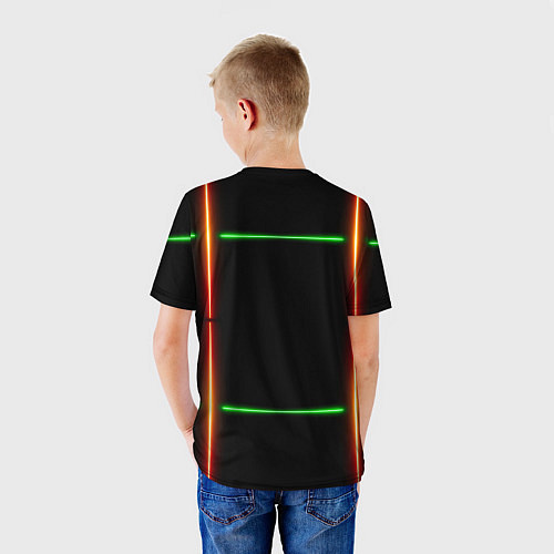 Детская футболка Color black green orange lines / 3D-принт – фото 4