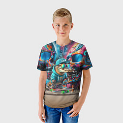 Футболка детская Крокодилёныш крутой скейтбордист - киберпанк, цвет: 3D-принт — фото 2