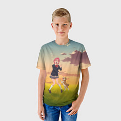 Футболка детская Сиратори Айра играет с песиком - Дандадан, цвет: 3D-принт — фото 2