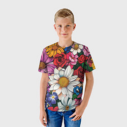Футболка детская Крупные цветы, цвет: 3D-принт — фото 2
