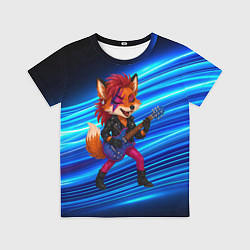 Детская футболка Лиса в косухе и гитарой - рок звезда