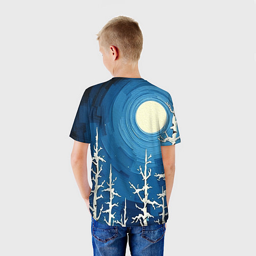 Детская футболка Полнолуние и берёзы акрилом / 3D-принт – фото 4