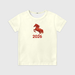 Детская футболка Символ 2026 года красная огненная лошадь