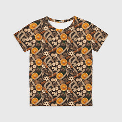 Детская футболка Новогодний орнамент с корицей и дольками апельсина