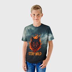 Футболка детская Stay wild волк в огне, цвет: 3D-принт — фото 2