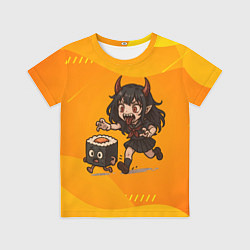 Детская футболка Девочка дьявол бежит за роллом