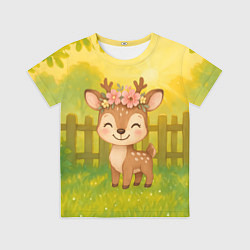 Футболка детская Милый олененок на зеленом дворе, цвет: 3D-принт