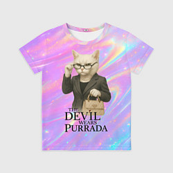 Детская футболка Дьявол носит Пурада пародия с белой кошкой