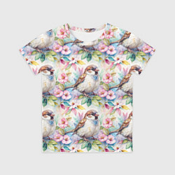 Детская футболка Воробей в ярких цветах паттерн