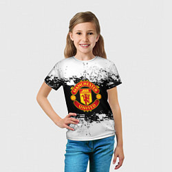 Футболка детская Манчестер Юнайтед черно белые краски лого, цвет: 3D-принт — фото 2