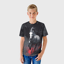Футболка детская Белая лошадь на фоне мазков краски, цвет: 3D-принт — фото 2