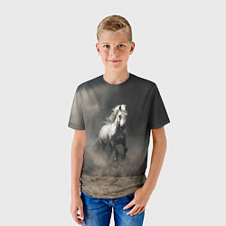 Футболка детская Белая лошадь скачет по полю, цвет: 3D-принт — фото 2
